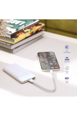 Polosmart Pbs131 10000 Mah Powerbank Type-c Girişli Çift Usb Hızlı Şarj Cihazı Beyaz Beyaz