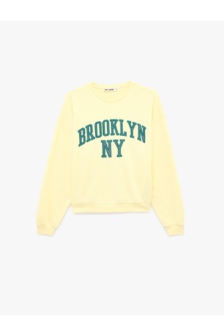 Koton Uzun Kollu Bisiklet Yaka Nakışlı Oversize Sweatshirt Sarı 6sal10415ık Sarı
