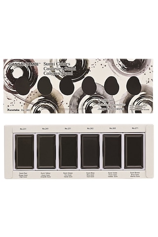 Zig Kuretake Gansai Tambi Tablet Sulu Boya Seti Sumi Colors 6 Ren