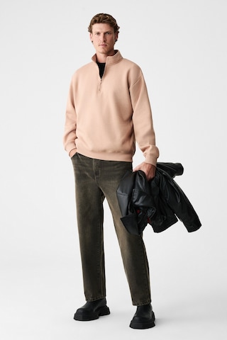 Grimelange Baxter Erkek Dik Yakalı Fermuarlı Relaxed Vizon Sweatshirt Vizon
