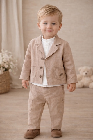 Uğur Bebe Vizon Renk Cool Erkek Bebek Doğal Dokuma Rahat Kesim Takım Şık Ceket Pantolon Gömlek, Özel Gün Vizon Vizon