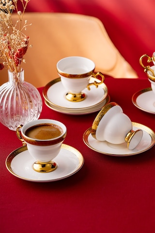 İstanbul Porselen Çırağan 6 Kişilik Kahve Fincan Takımı Beyaz