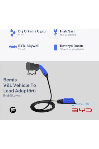 Bemis V2l Vehicle To Load Elektrikli Araç Uyumlu 2 Li Priz Uzatma Adaptörü 3 Metre Byd / Skywell 3.5 KW