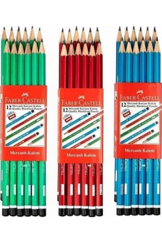 Faber-castel Kurşun Kalem Mercanlı Köşeli 12'li Mavi, Yeşil, Kırmızı Çok Renkli