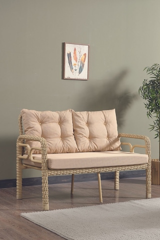 Rio Rattan Bahçe Balkon Oturma Takımı 2+1+1+camlı Masa Cappuccino Cappuccino