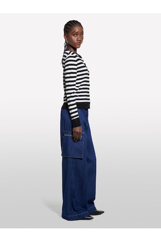 Sisley Viskoz Karışımlı Çizgili Bisiklet Yaka Slim Fit Hırka Kadın Siyah Hırka - 325p17q3l500m