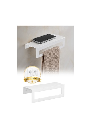 Beyaz Metal Raflı Havlu Askısı Telefon Koyma Duvar Havluluk Banyo Organizer 27 Cm Diğer
