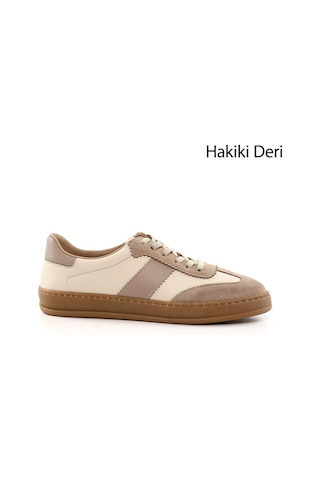 Gönderi R Bej Bağcıklı Hakiki Deri Sneaker Bej