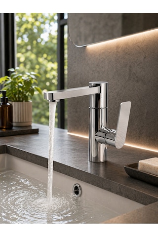 Lüx Premium Silva 360 Döner Borulu Banyo Lavabo Bataryası Çeşmesi Musluğu Krom