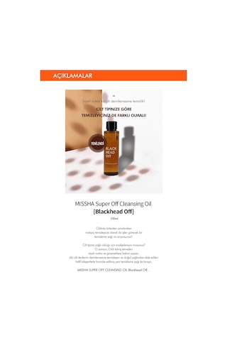 Missha Super Off Cleansing Oil Siyah Nokta Karşıtı Makyaj Temizleme Yağı 100 ML - Blackhead Off