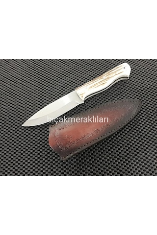 El İşçiliği Av Kamp Bıçağı Geyik Boynuzu 24 CM Siyah