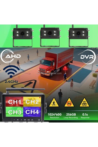 3 Adet Kablosuz Kamera Ahd 1080p 7 İnç Dvr Monitör Bsd Kör Nokta Sistemli 12 24 V