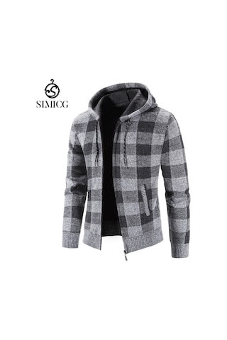 Erkek Kalın Bol Hırka Ekose - Mavi-gri Mavi-gri