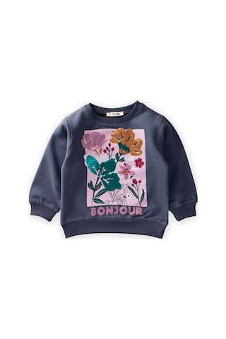Cigit Çiçek Basdkılı Pullu Sweatshirt 1-6 Yaş Lacivert Lacivert