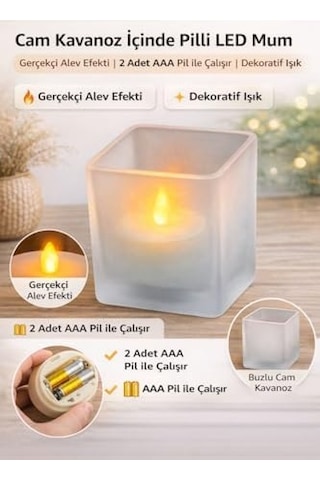 Cam Kavanoz İçinde Pilli Led Mum Gerçekçi Alev Efekti 2x Aaa Pil İle Çalışır Piller Dahil Değildir Dekoratif Ve Güvenli Işık 3 Renk