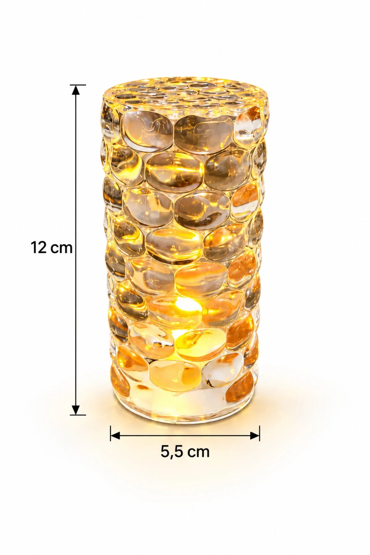 Erkugo Damla Kristal Görünümlü Led Mum 5,5 X 12 Cm Sıcak Sarı Işıklı Şeffaf Dekoratif Mum