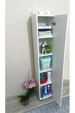 Tek Kapaklı 5 Raflı Çok Amaçlı Banyo Mutfak Kiler Dolabı Beyaz