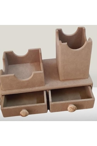 Hobi Dekoratif Çift Çekmeceli Kalemlik Ahşap Mdf Ham Cnc Kesim Model El Yapım