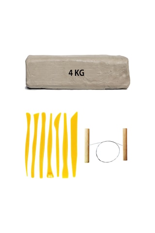 Beyaz Seramik Hamuru 4 KG Plastik Ebeşuar Kil Kesme Teli Seti