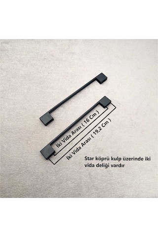 Star Mat Siyah Mutfak Dolap Çekmece Köprü Kulpu 160 Mm 192 Mm 16 Cm - 19,2 Cm 2 Adet Siyah Çift De