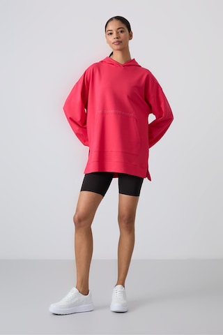 Tommy Life Viva Kırmızı Balon Kol Yazı Nakışlı Kadın Oversize Tunik Sweatshirt - 97163 Kırmızı