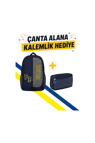 Fenerbahçe Pelüş Logolu Çanta Ve Çift Gözlü Kalemlik Hediyeli Lacivert - Lacivert