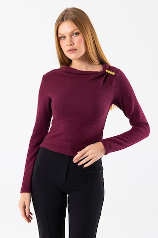 Giysa Kadın Asimetrik Yaka Omuz Aksesuar Detaylı Body Bordo - 26100 Bordo
