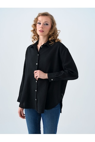 LOFT Loose Fit Kadın Gömlek U.kol Lf2038437 Q1.v1 Siyah
