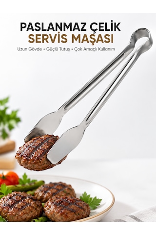 Beylini Paslanmaz Çelik Izgara Maşası Mutfak Servis Maşası Et Tavuk Sebze Kızartma Maşası 1 Adet
