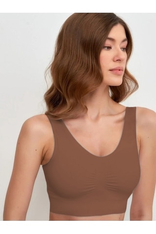 Mistirik Panax Model Toparlayıcı Sıkılaştırıcı Kalın Askılı Pedli Büstiyer Kahve Renk Kahve