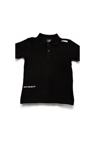 Erkek Çocuk Basic Yaka Detaylı T-shirt-14557 SIYAH