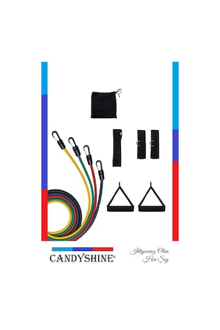 Candyshine 12 Parça Deluxe Profesyonel Lateks Premium Fitness Direnç Lastiği Çok Renkli