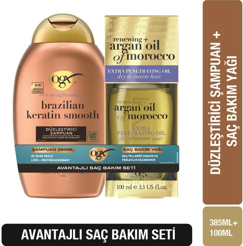 Ogx Brazilian Keratin Şampuan 385 Ml + Argan Yağ 100 Ml Normal