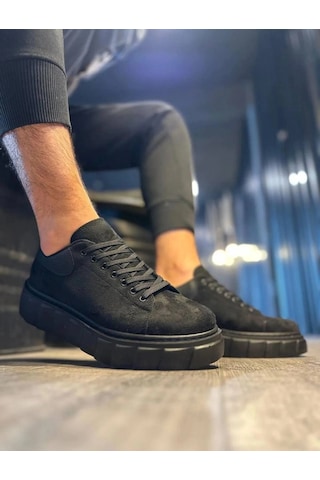 Mevese Ares Bağcıklı Süet Erkek Günlük Sneaker Yüksek Taban Ayakkabı - Siyah