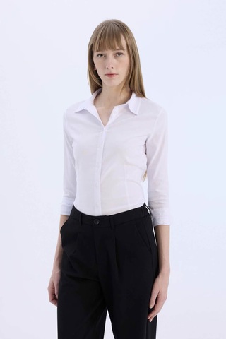 Defacto Regular Fit Basic Düz Bengalin Beyaz Kadın Gömlek I5278az/wt36 Beyaz