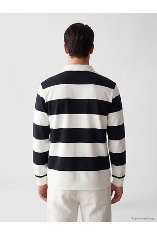 LC Waikiki Lc Waıkıkı Lacivert Polo Yaka Renk Bloklu Erkek Sweatshirt
