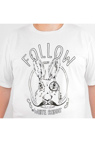 Bant Giyim - White Rabbit Tavşan 4xl Büyük Beden Beyaz Tişört Siyah