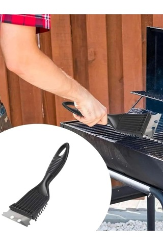 Lexroo Paslanmaz Çelik Mangal Temizlik Fırçası Ergonomik Saplı 2 Si 1 Arada Barbekü Izgara