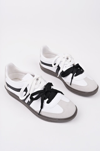 Muggo Retro Çift Bağcıklı Günlük Kadın Sneaker Spor Ayakkabı Beyaz - Siyah