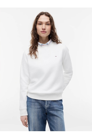 Tommy Hilfiger Bayan Sıfır Yaka Sweatshirt Açık Krem