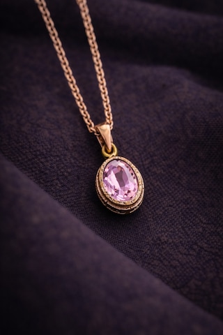 Kadın Bakır Kolye Doğal Açık Pembe Taşlı Minimal Model Kolye Diğer