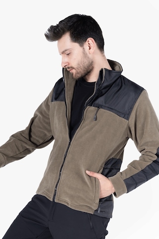 Omuz Ve Dirsek Takviyeli Polar Ceket Haki - Siyah