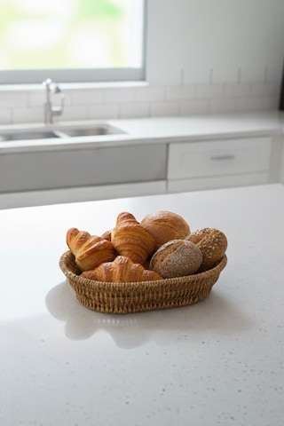 Rattan Piknik Hasır Ekmek Sepeti Meyve Sebze Sepeti Plastik Örme Küçük Ahşap
