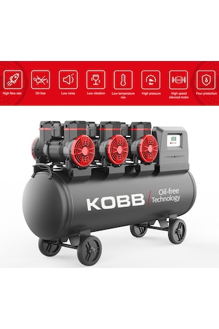 Kobb KBK100S 6.0 Hp 100 L 8 Bar Üç Motorlu Yağsız Sessiz Taşınabilir Hava Kompresörü