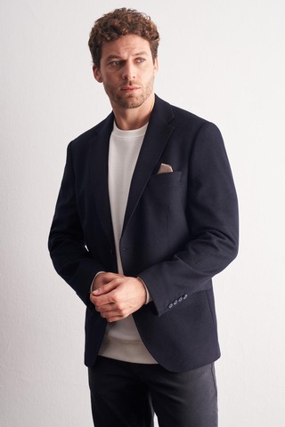 İmza Lacivert Mono Yaka Yünlü 6 Drop Comfort Fit Classic Ceket 1002255150 Lacivert