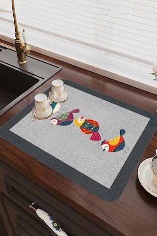 Gri Papağanlı Microfiber Bulaşık Kurutma Kurulama Matı Mm022