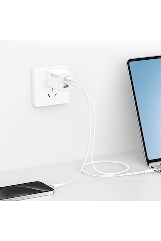 Recci Rc85e Gan Teknolojili Hızlı Şarj Başlığı Usb-a To Type-c Pd 67w Kablolu Şarj Seti Beyaz