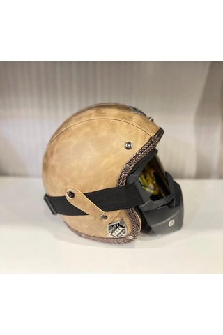 Kask Tex 701 Jyt Kahverengi Deri + Kask Maskeli