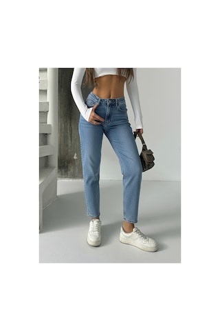 Bluemarlin Yüksek Bel Tam Kalıp Mom Jeans Pantolon Mavi