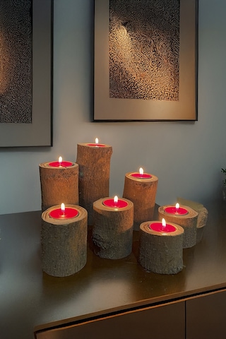7'li Tealight Mumluk Seti, Doğal Kütük, El Yapımı Ahşap, Rustik Modern Dekor Bohem & İskandinav Tarz Ahşap Rengi 7'li Tealight Mumluk Seti, Doğal Kütük, El Yapımı Ahşap, Rustik Modern Dekor Bohem & İskandinav Tarz Ahşap Rengi